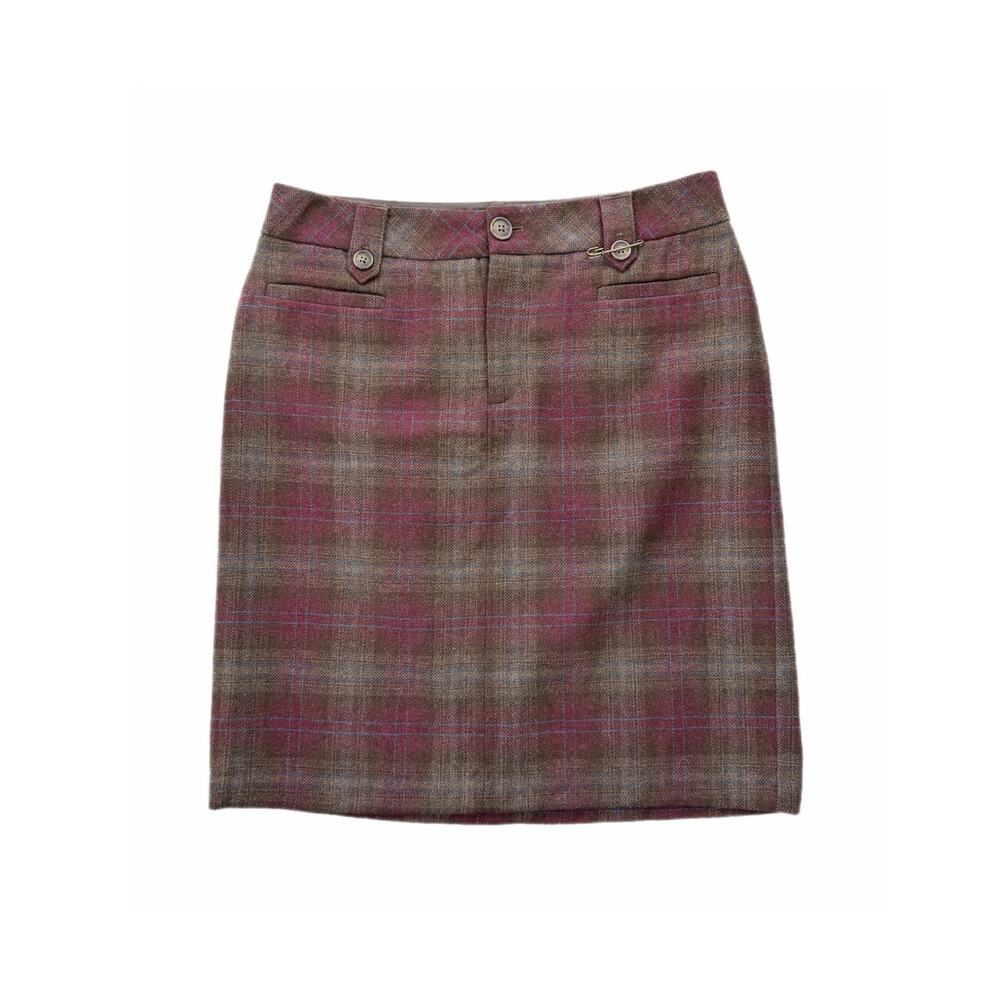 Eddie Bauer TALL Wine Wool Blend Plaid Workwear Preppy Pencil Classic Fall Skirt